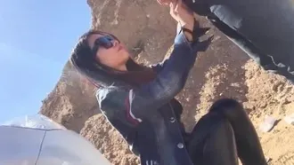 The best girl in leather pants in the wild was fucked by a passing stranger and finally got orally fucked 1