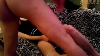 Warm up the massage stick first and then switch to cock insertion