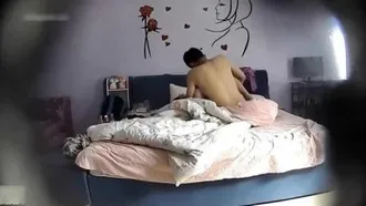 Pareja joven universitaria teniendo sexo en una habitación romántica