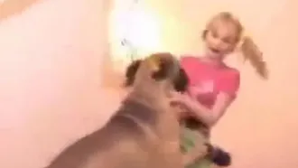 Kid takes no chances before swallowing big doggy jock in her beastly debut