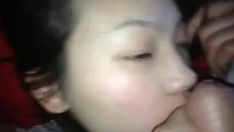 Brother Baopi takes a selfie on his mobile phone and pranks his drunk cousin’s female colleague who is sleeping and invites her to swallow semen from her big dick.