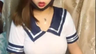 [Chinese anchor leaked] Masturbation show with beautiful breasts and powder in uniform, spreading pussy, touching the massager, vibrating, moaning, gasping, very tempting, don’t miss it if you like it