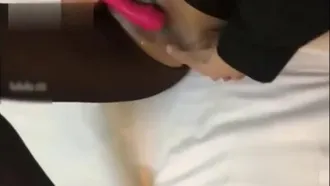 Close-up of a woman in black stockings and high heels with a BMW's big cock being violently fucked