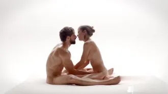 A sexy beauty and a male model are completely naked, aphrodisiacally pushing each other, intercourse, lingering oral sex and insertion