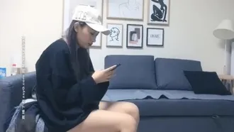 A good-looking girl in a peaked hat raises her ass and spreads her pussy 69 and fucks her hard