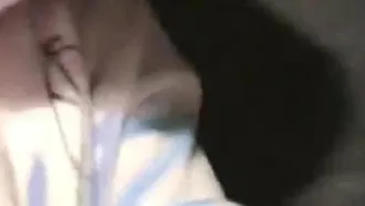 Slender young girl having sex outdoors in car at night