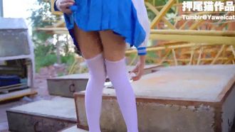 Dernière série de désir sexuel de la célébrité Internet Oshio Neko en 2019 - se masturbant exposée sur le chantier de construction, gémissant sans raison avec une bite de glace insérée dans son trou, version originale haute définition 1080P