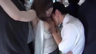 A married woman's busty body is in close contact with my body in a crowded car! Gently grasping the erect dick, we both can't stop inserting ourselves.