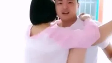 A beautiful young girl with short hair and her sex partner go to the stairs of a residential building to have sex. From the stairs to the girl indoors