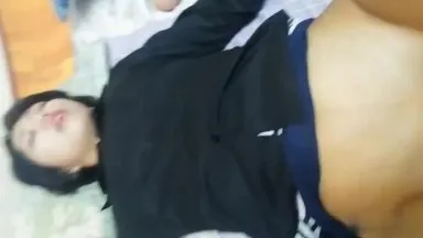 Short-haired girl was fucked hard by her boyfriend!! When she was tired, she just fell asleep~