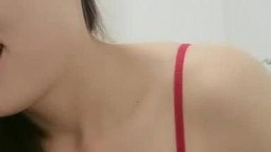 A beautiful young woman in red pajamas and her husband are having sex and giving oral sex while riding from behind and being fucked, moaning and gasping, very seductive, very seductive, don’t miss it if you like it