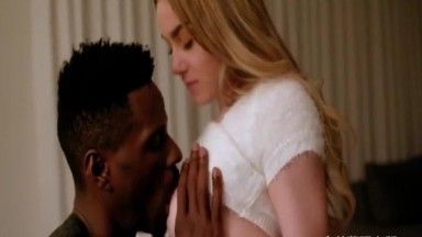 Black man versus white girl - fair-skinned, beautiful-breasted blond girl is fucked from behind by a big black man. This black man is not very violent.