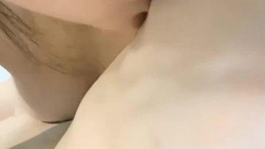 A post-00s classmate with pink and beautiful breasts has sex with her sex partner, with her ass lifted up and fucked from behind