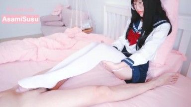 Welfare Ji (AsamiSusu Susu) depraved sex work-white stockings beautiful legs JK uniform sex without condom