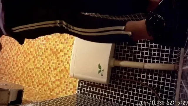 Filmado en secreto en el baño de una guapa guía de compras usando el baño